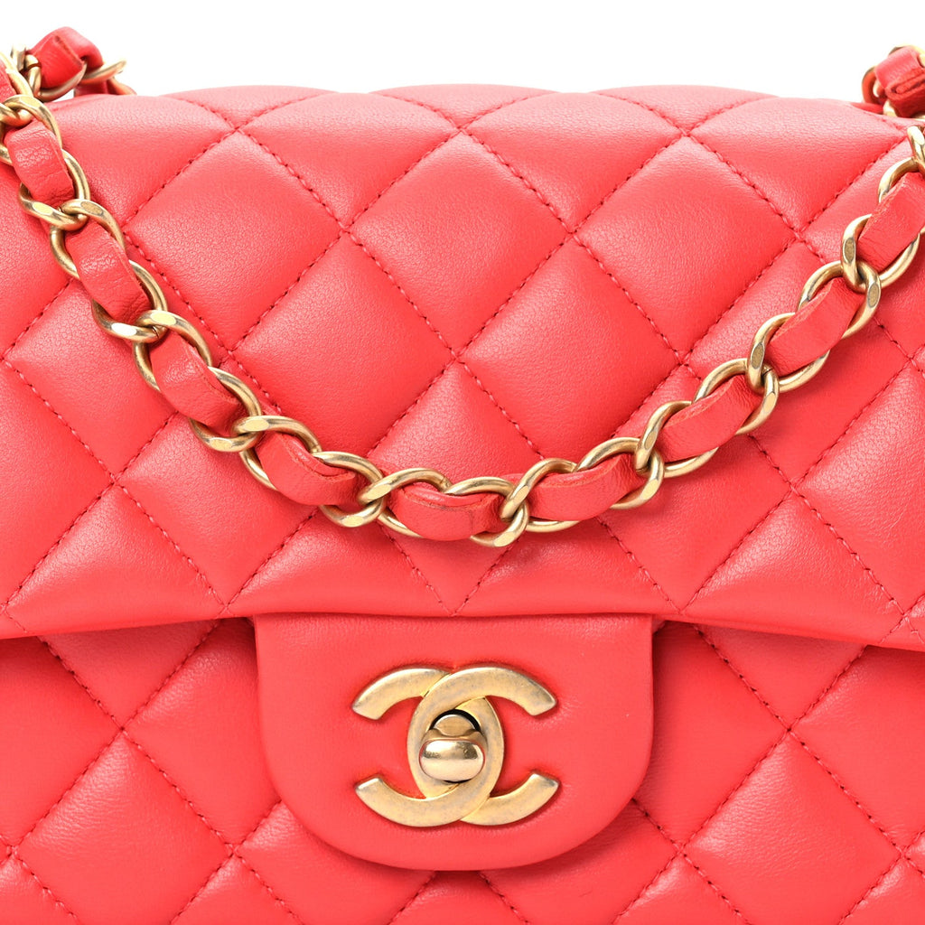 Lambskin Quilted Mini Rectangular Flap Red