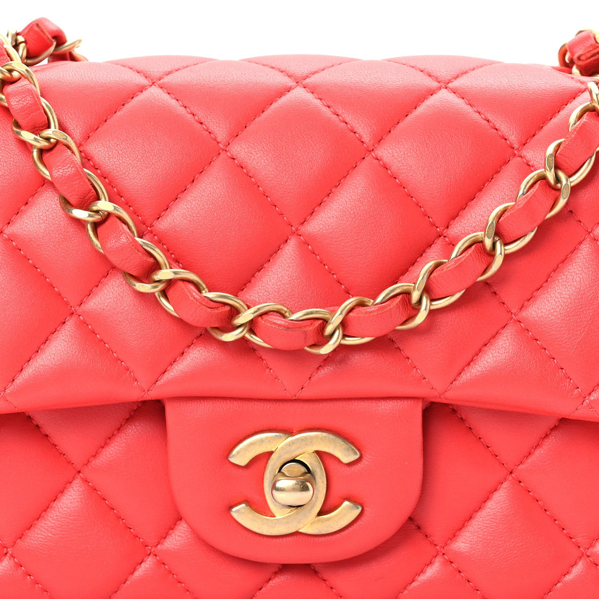 Lambskin Quilted Mini Rectangular Flap Red
