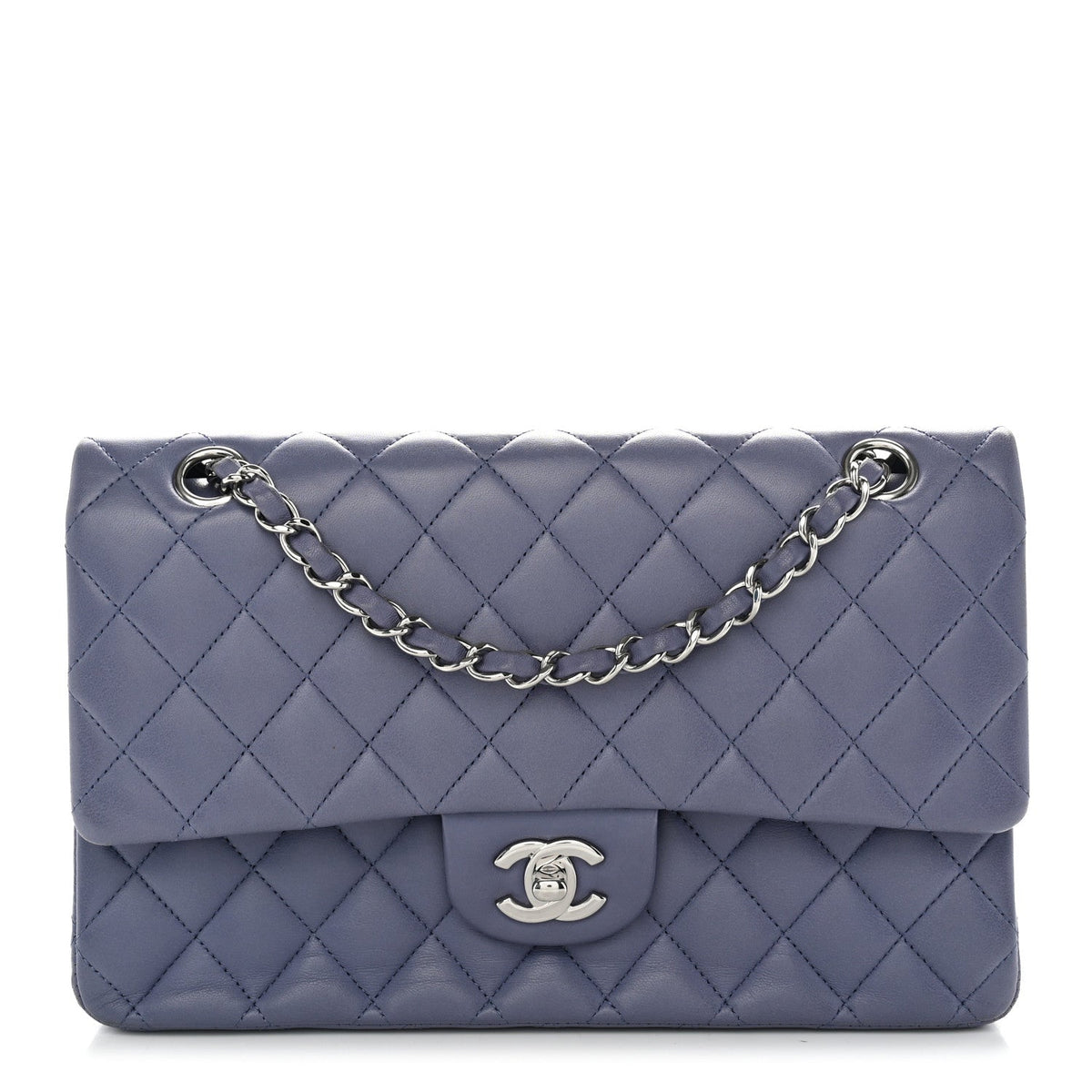 Lambskin Quilted Medium Double Flap Blue