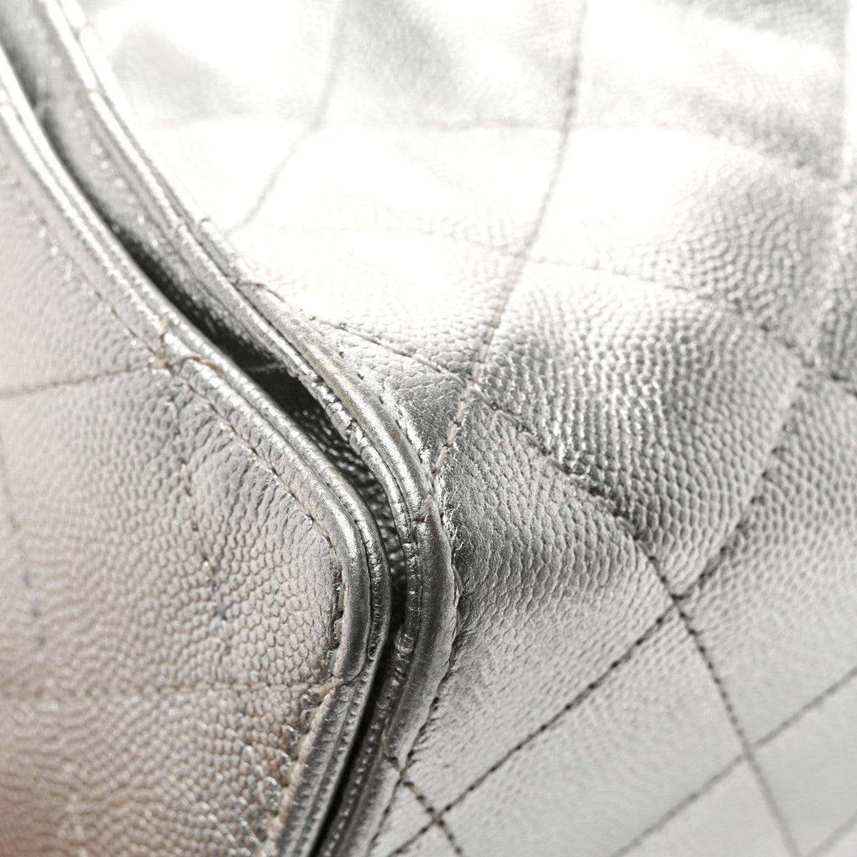 Metallic Caviar Quilted Small Chanel 25 Handbag Silver