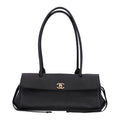 Grained Calfskin Stitched Urban Essentials Small Shopping Bag Black