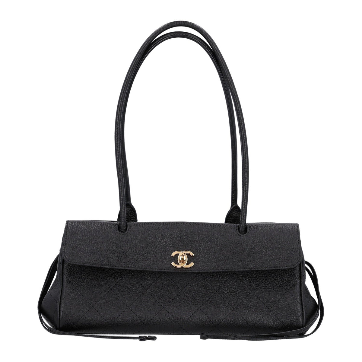Grained Calfskin Stitched Urban Essentials Small Shopping Bag Black