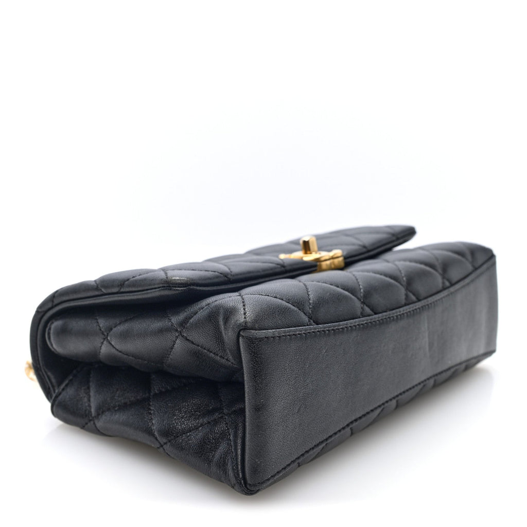 Lambskin Quilted Pearl Handle Flap Black