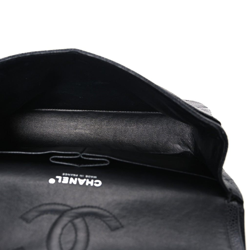 Caviar Quilted Medium Double Flap Black