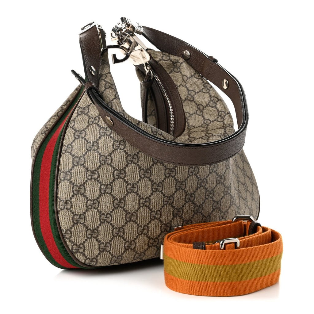 GG Supreme Monogram Textured Calfskin Web Large Attache Shoulder Bag Beige Ebony New Acero