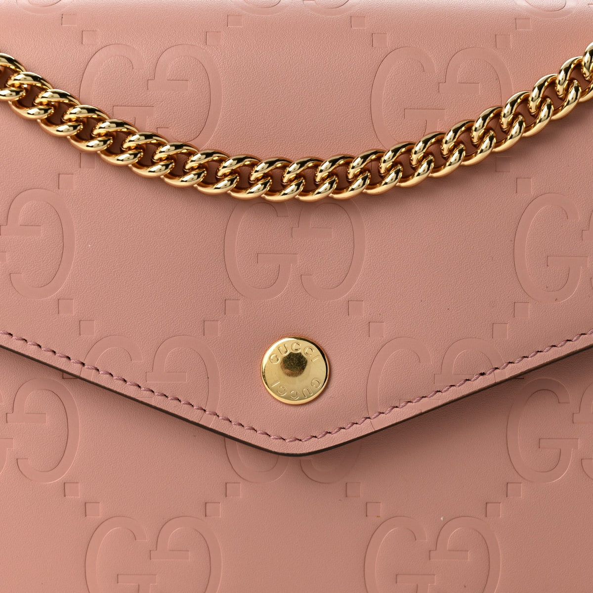 Calfskin GG Debossed Chain Wallet Pink