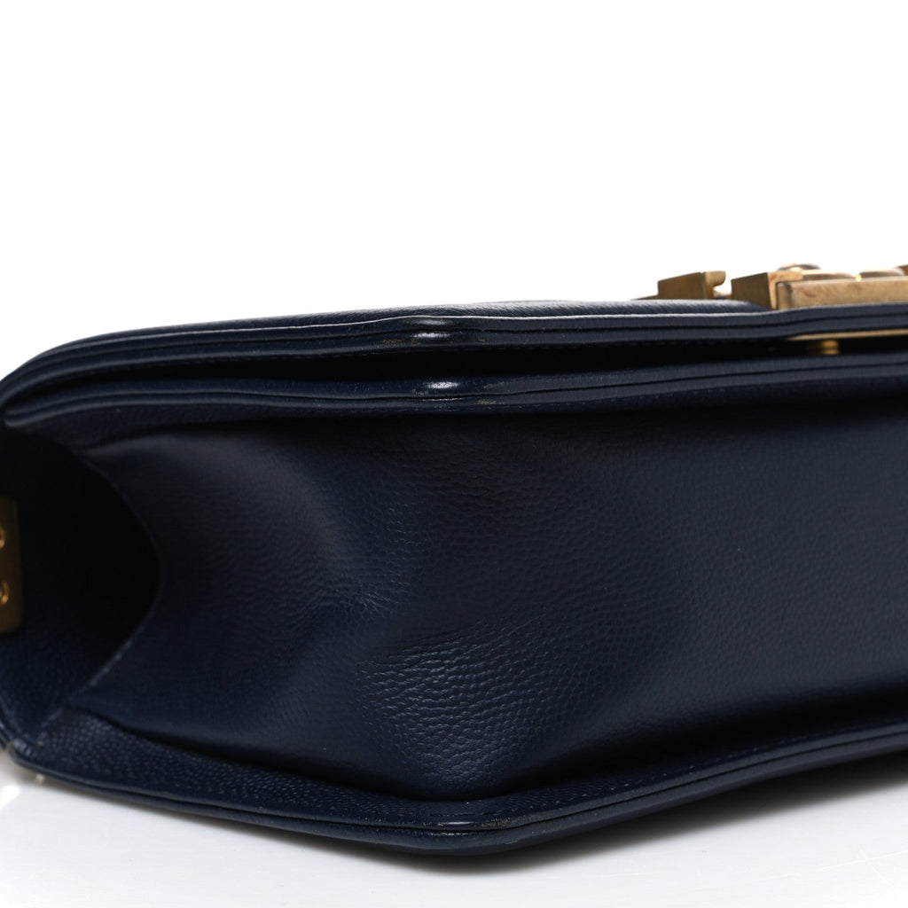 Caviar Quilted Small Boy Flap Navy