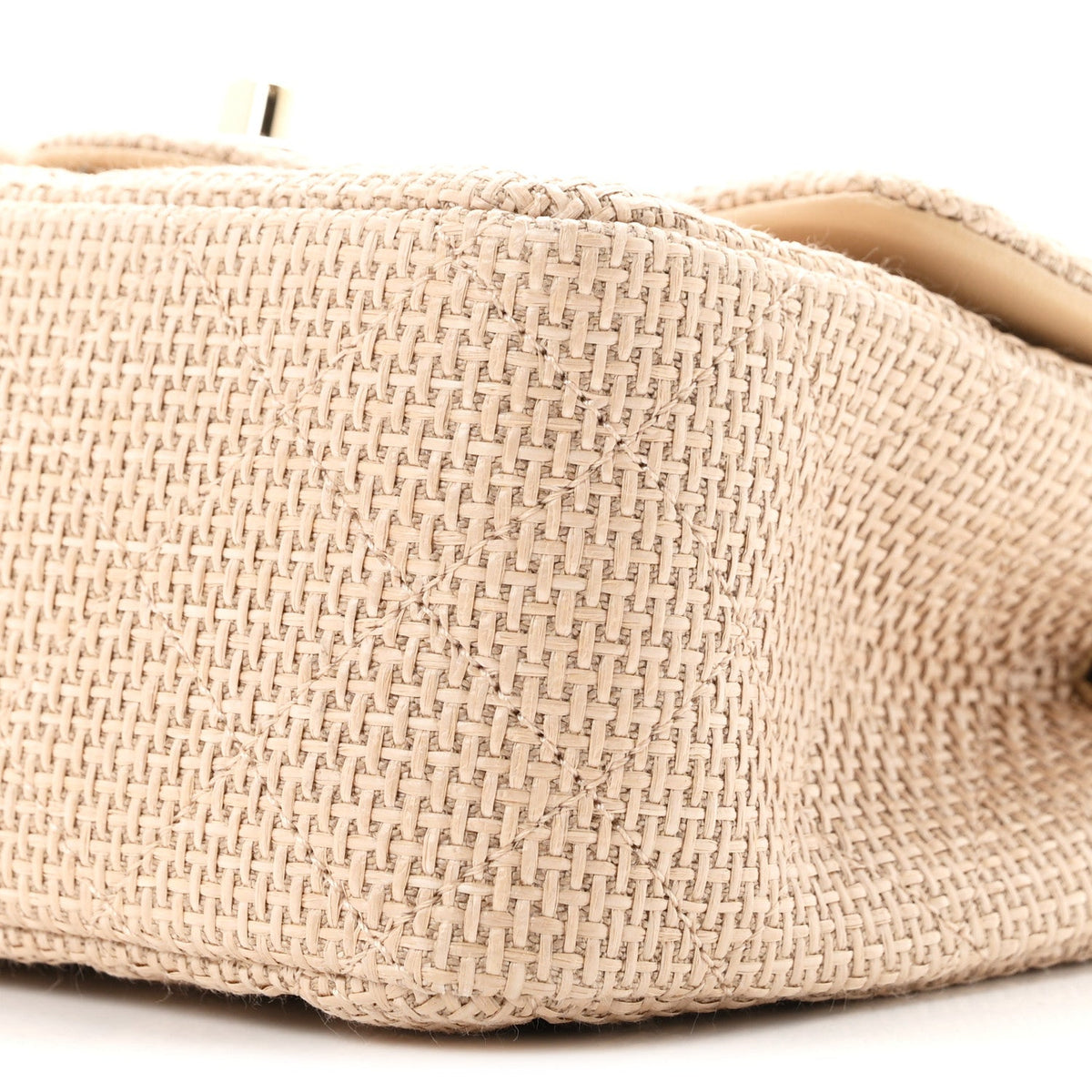 Braided Raffia Quilted Mini Square Flap Dark Beige