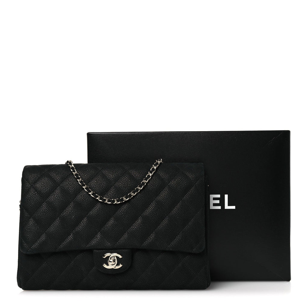 Iridescent Caviar Quilted Clutch With Chain Flap Black