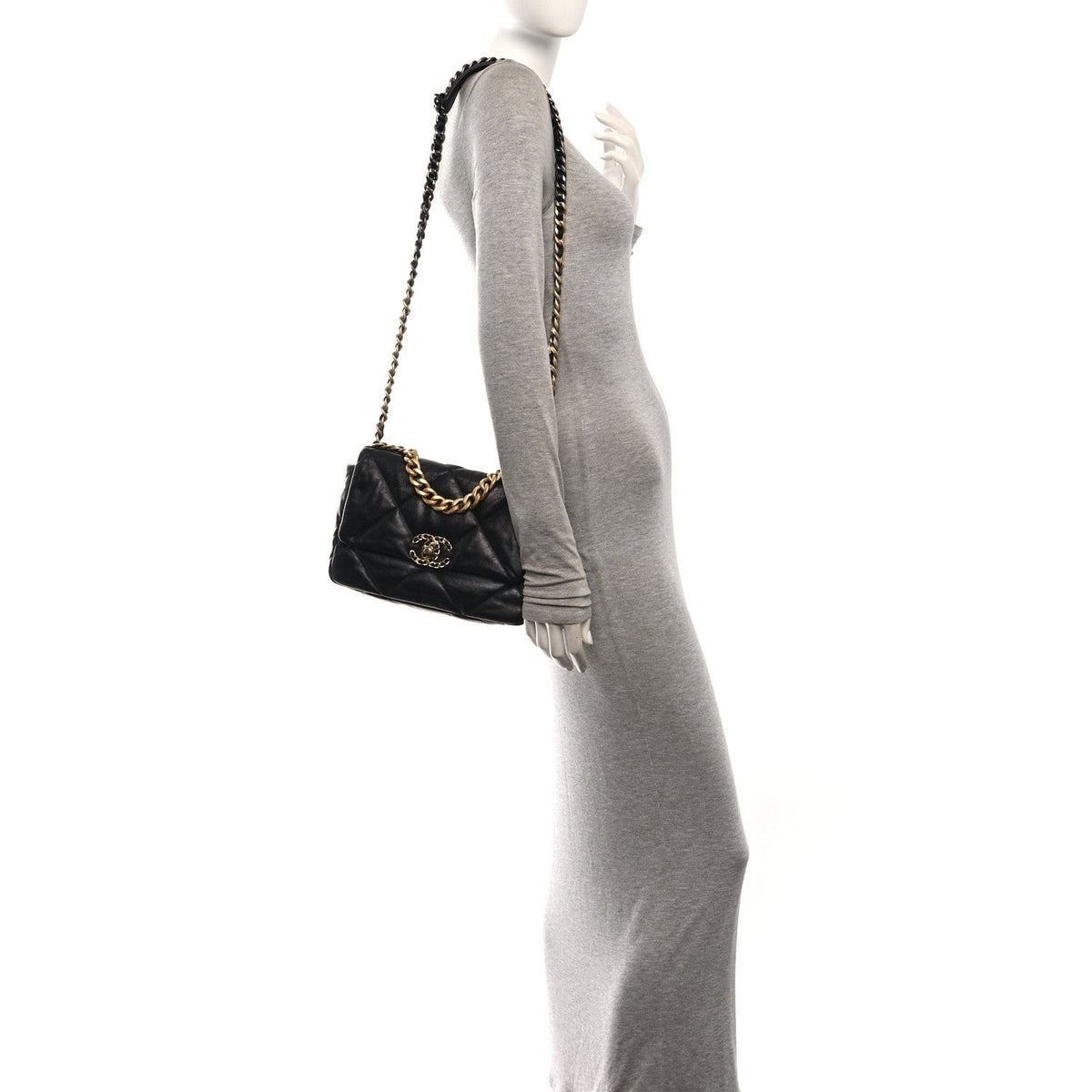 Lambskin Quilted Medium Chanel 19 Flap Black