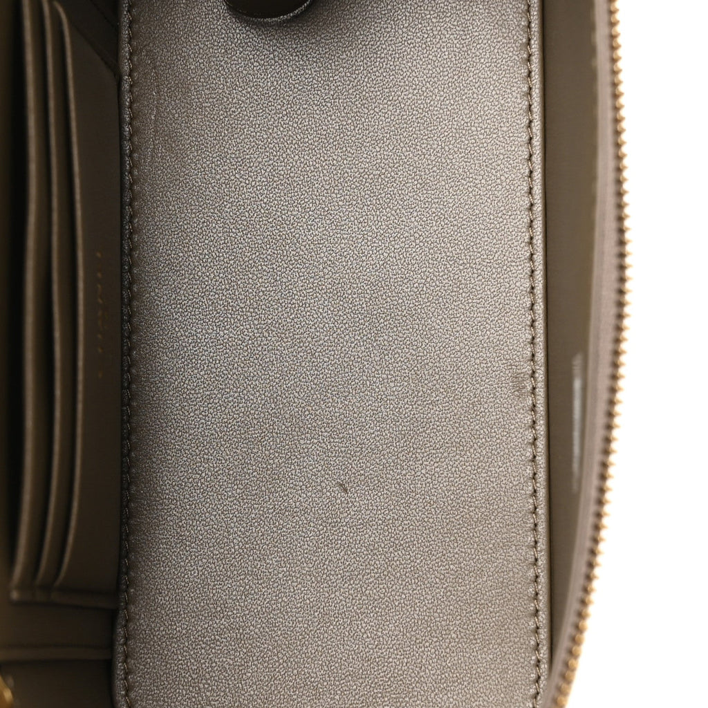 Calfskin Lizard Embossed Top Handle Vanity With Chain Dark Khaki