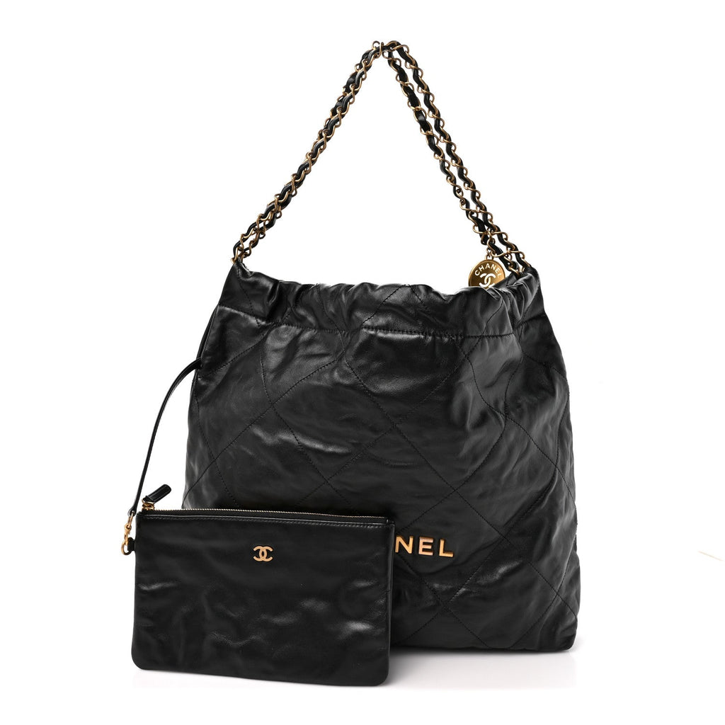 Shiny Calfskin Quilted Chanel 22 Black