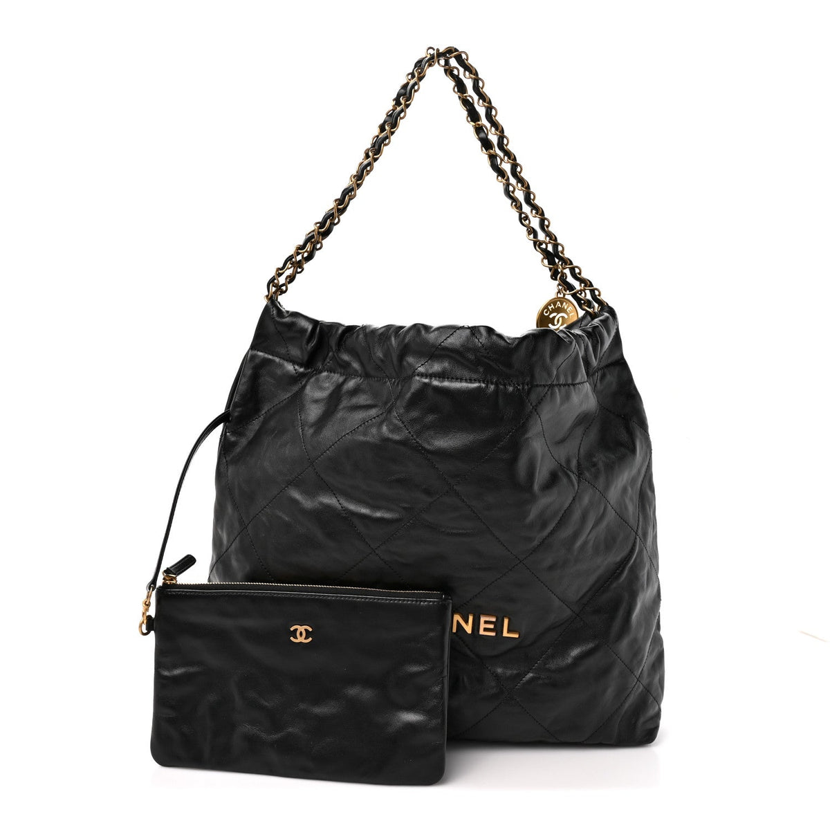 Shiny Calfskin Quilted Chanel 22 Black