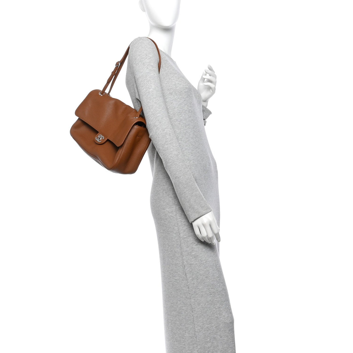 Grained Calfskin Small Souplissimo Maxi Flap Camel