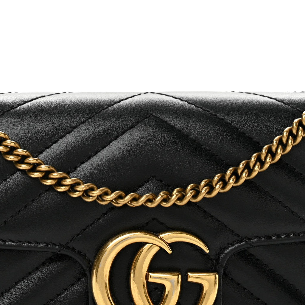 Calfskin Matelasse Super Mini GG Marmont Shoulder Bag Black