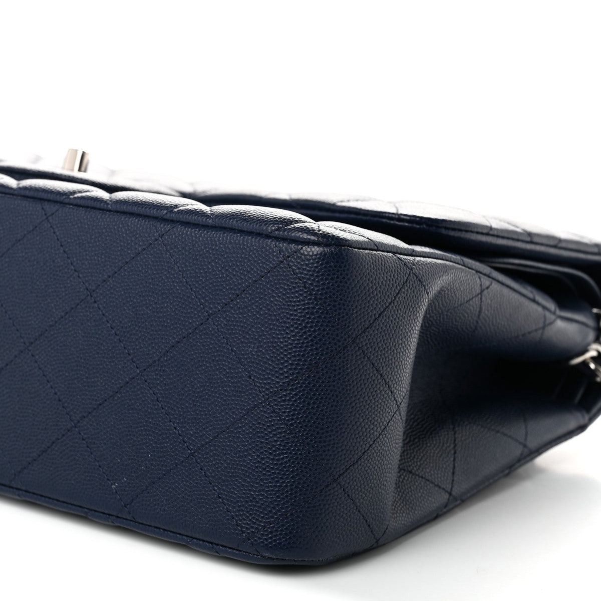 Caviar Quilted Jumbo Double Flap Navy Blue