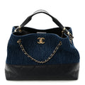 Tweed Shiny Lambskin Quilted Coco Base Small Shopping Bag Dark Blue