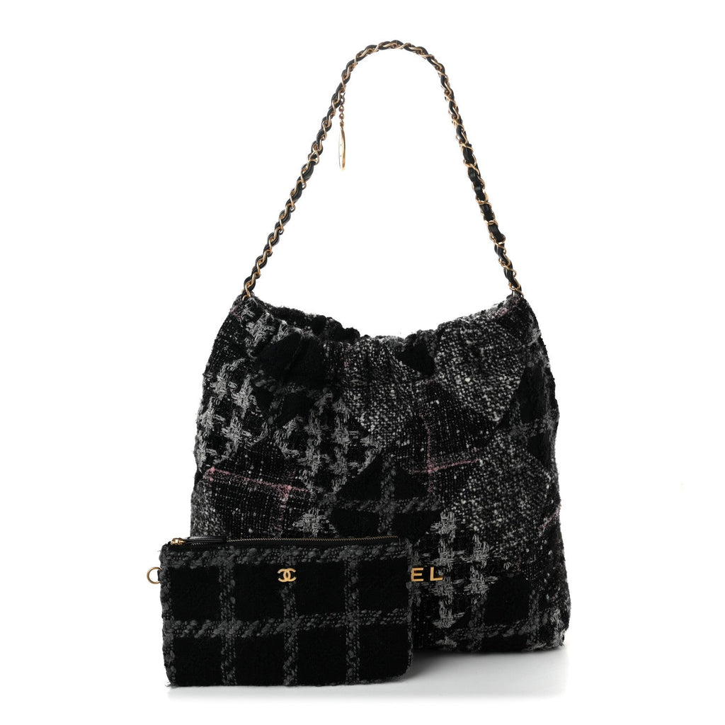 Wool Tweed Quilted Chanel 22 Black Grey Pink