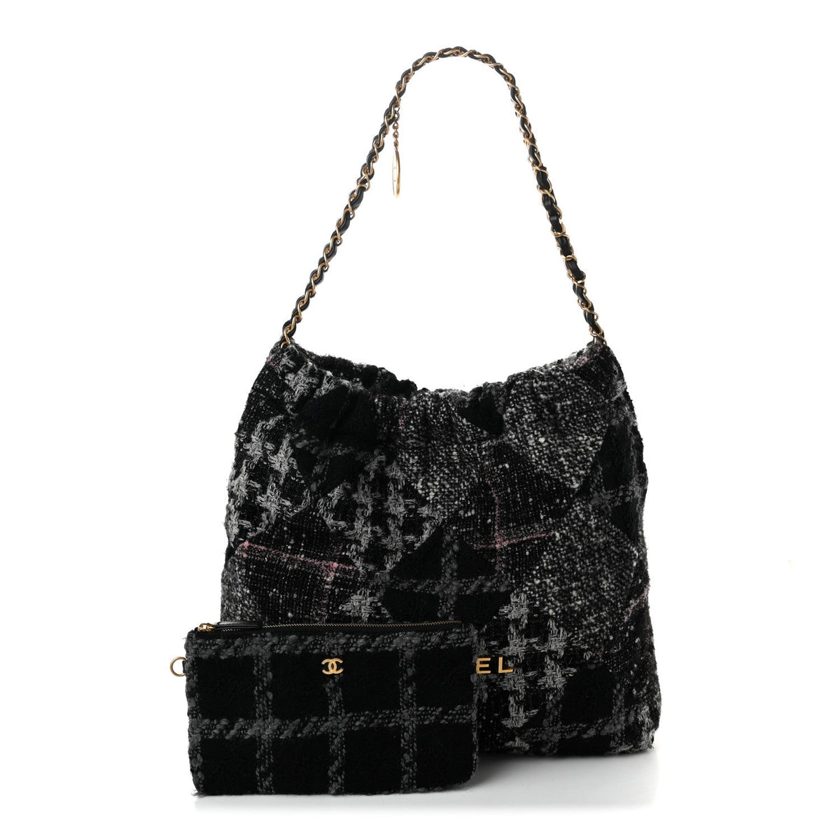 Wool Tweed Quilted Chanel 22 Black Grey Pink