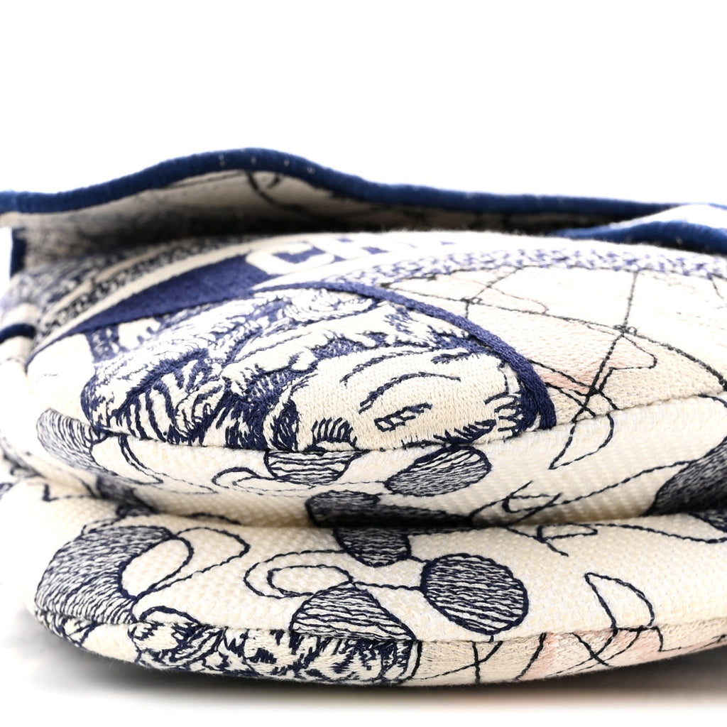Canvas Embroidered Around the World Saddle Bag Blue