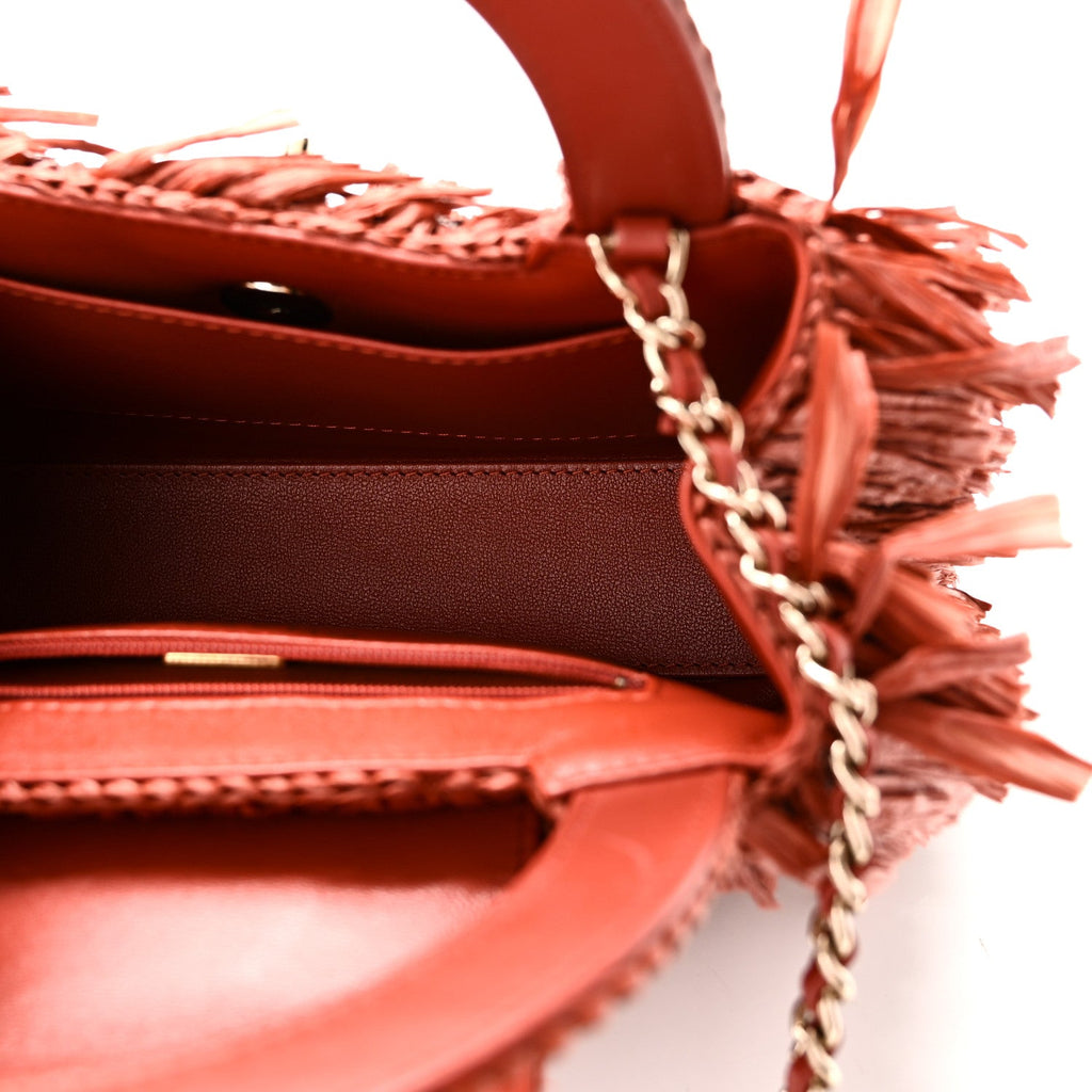 Raffia Fringe Nano Kelly Shopper Red