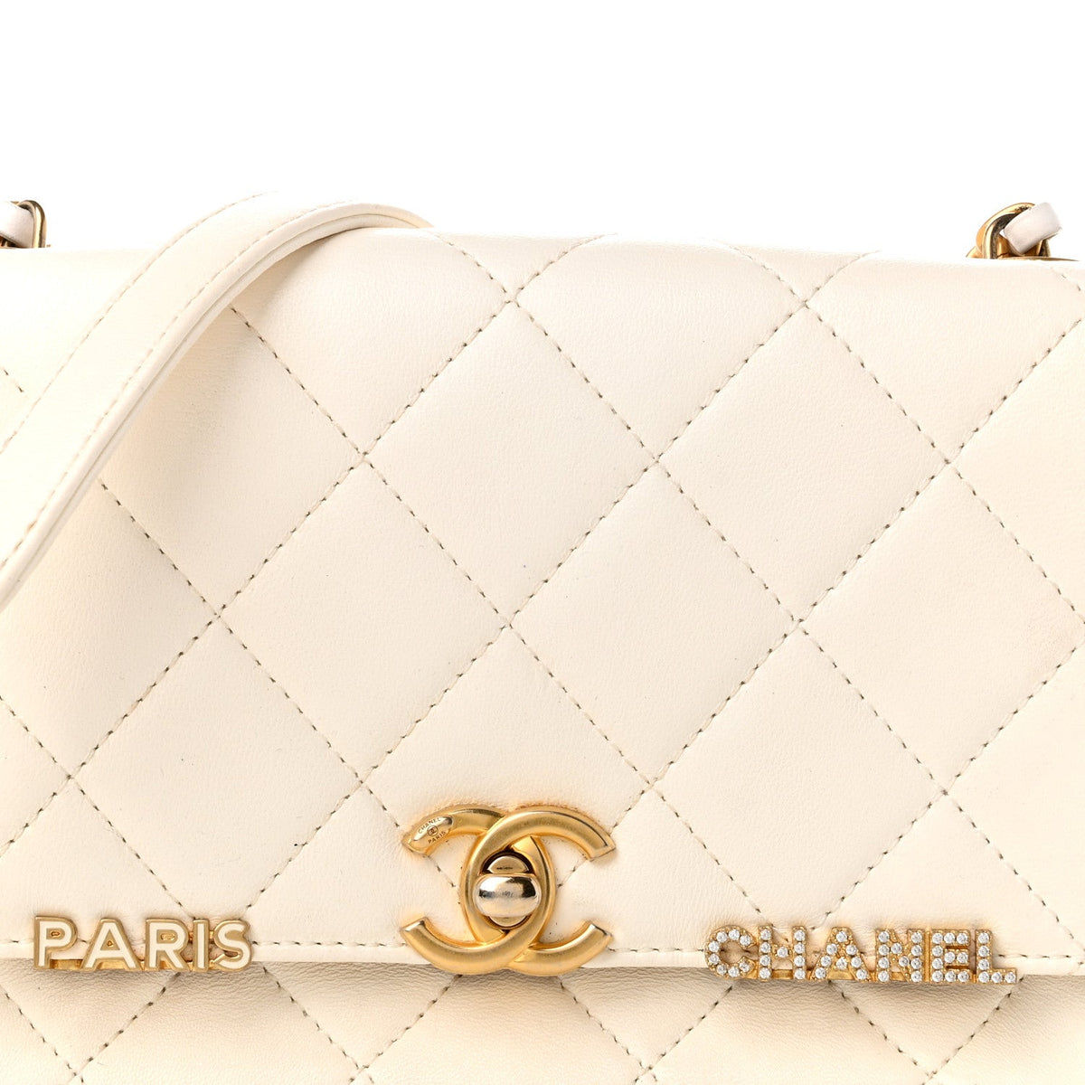Lambskin Enamel Strass Quilted Mini Paris Monaco Flap White