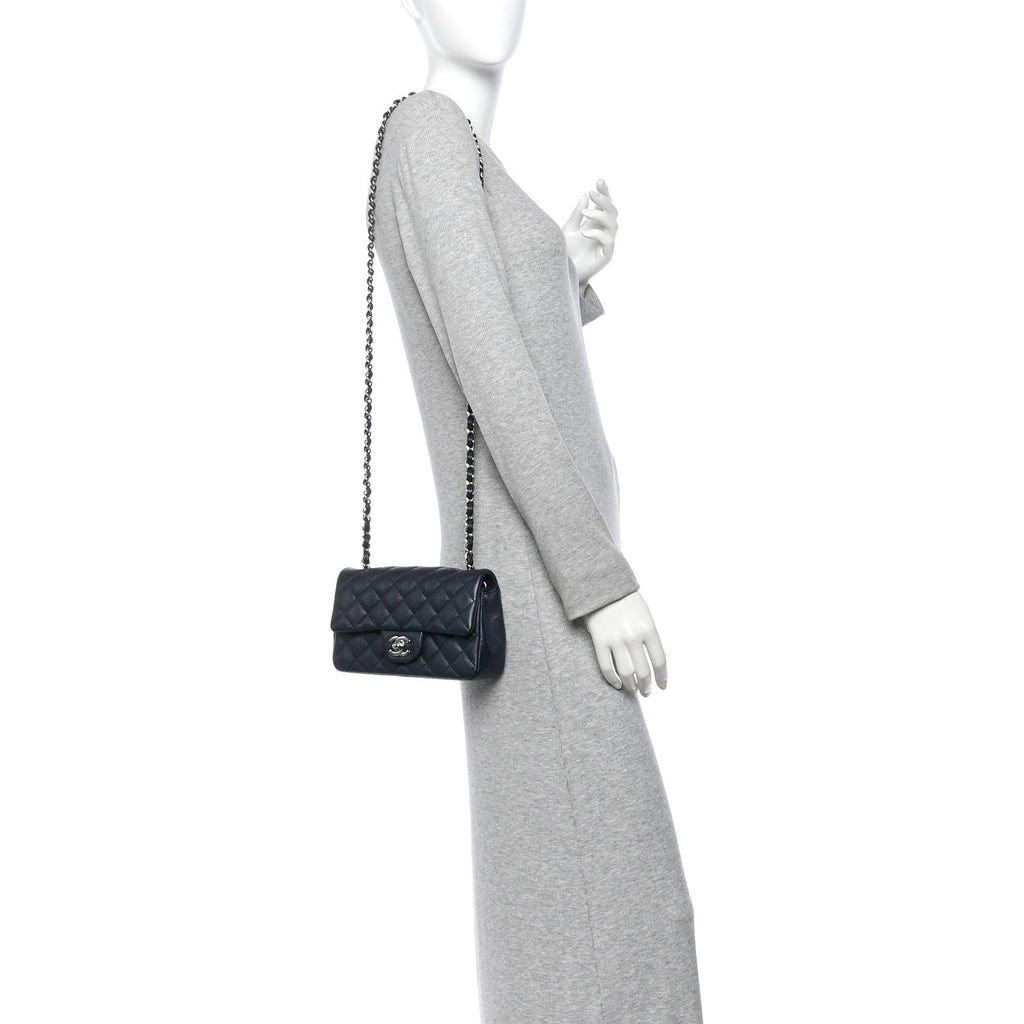 Caviar Quilted Mini Rectangular Flap Navy
