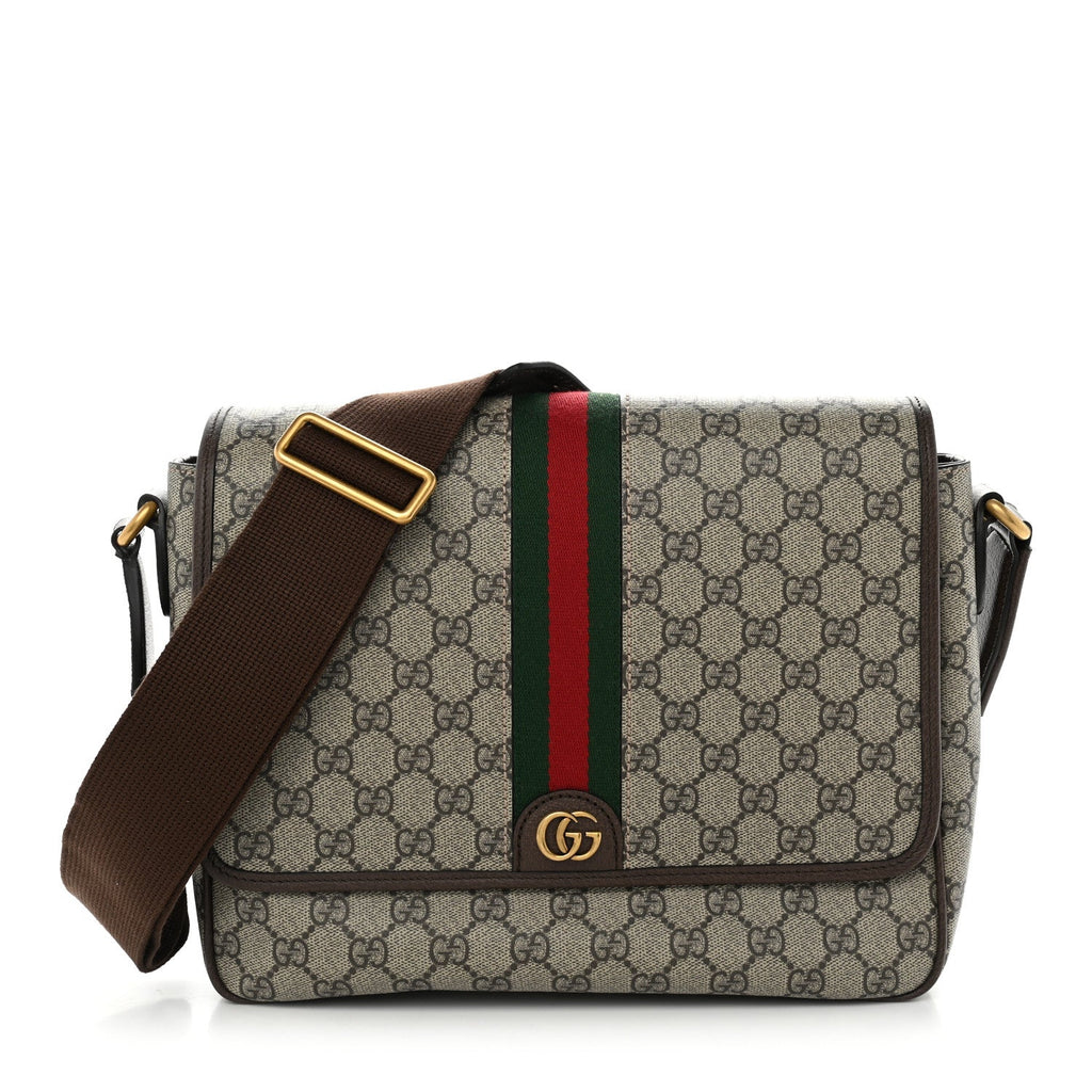 Tender GG Supreme Monogram Textured Dollar Calfskin Ophidia Messenger Bag Beige Ebony Dark Brown