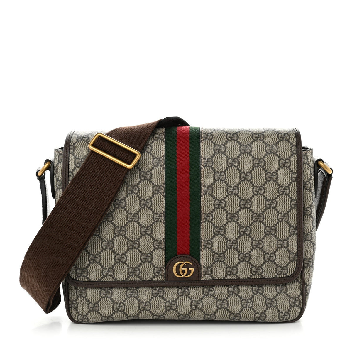 Tender GG Supreme Monogram Textured Dollar Calfskin Ophidia Messenger Bag Beige Ebony Dark Brown