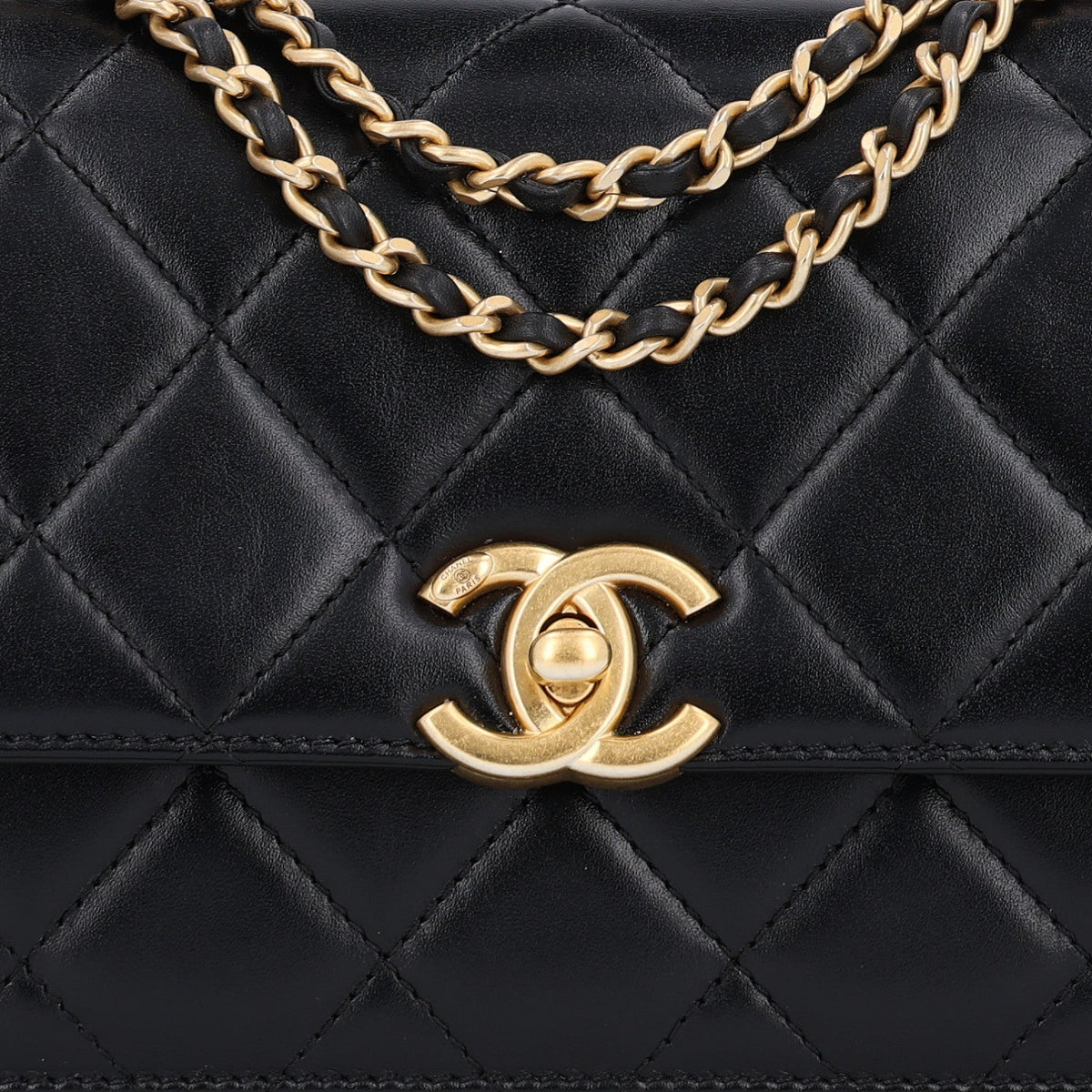 Calfskin Quilted Mini Perfect Fit Flap Black Black Black
