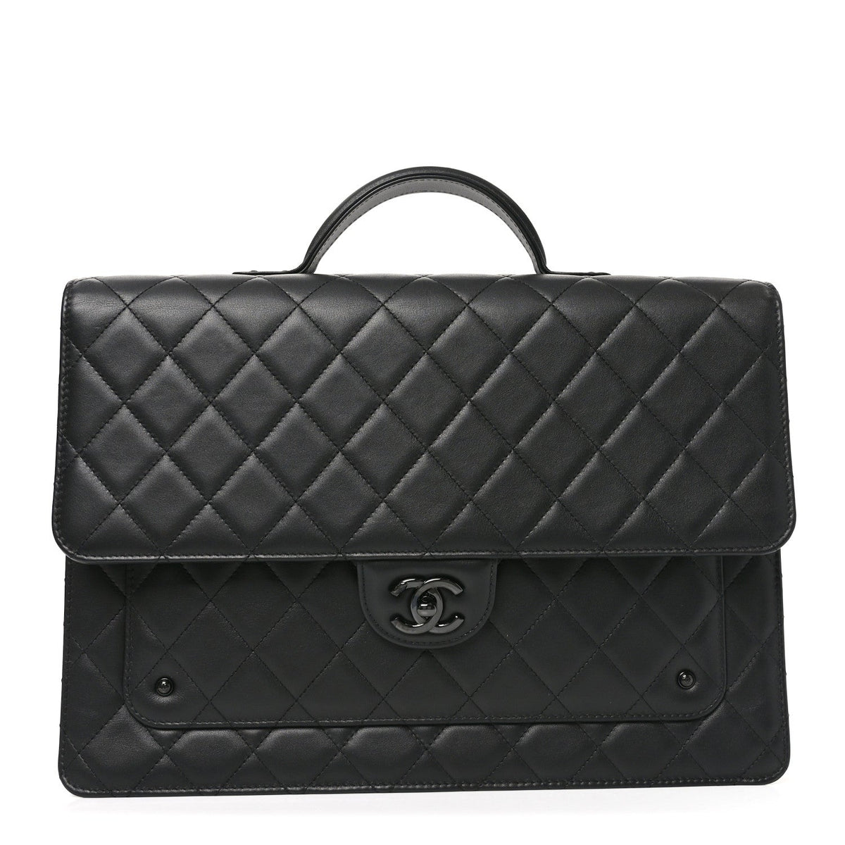 Lambskin Quilted Briefcase Satchel So Black