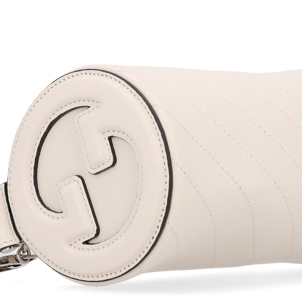Sakai Be Green Calfskin Diagonal Stitched Mini Blondie Barrel Shoulder Bag Mystic White