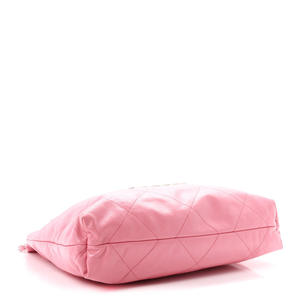 Shiny Calfskin Quilted Chanel 22 Drawstring Bag Pink
