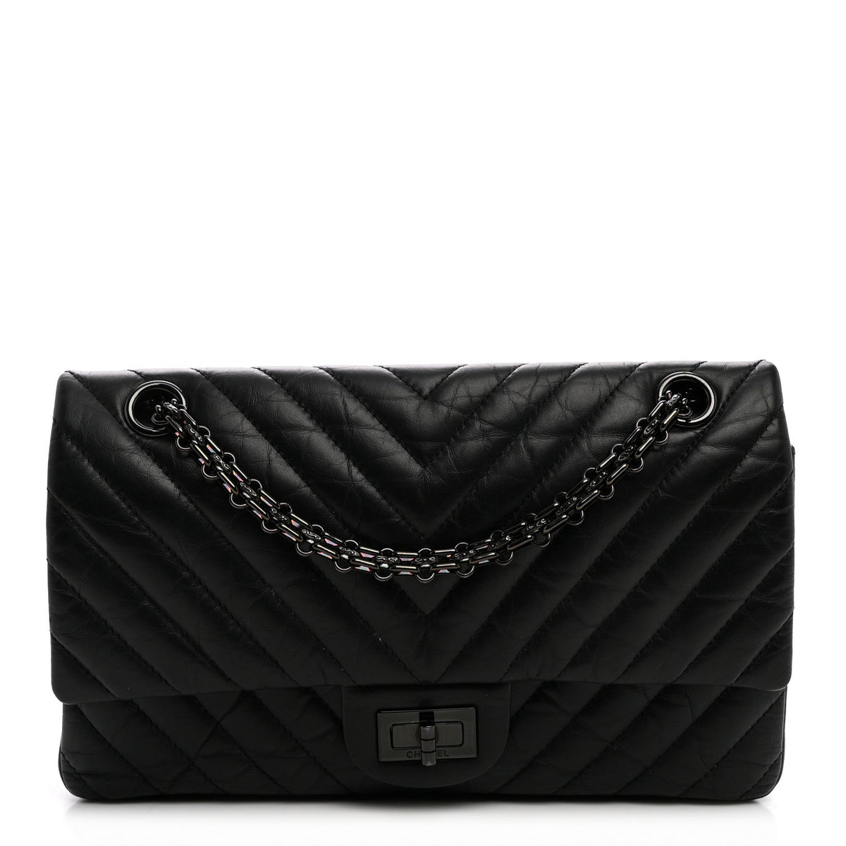 Aged Calfskin Chevron Quilted 2.55 Reissue 225 Flap So Black