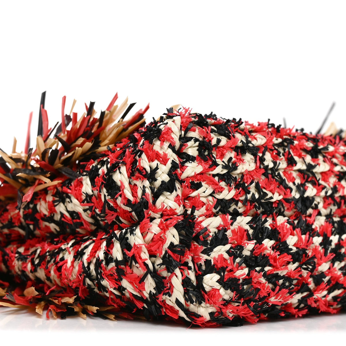 Raffia Fringe Mini Shopping Bag Red Light Beige Black