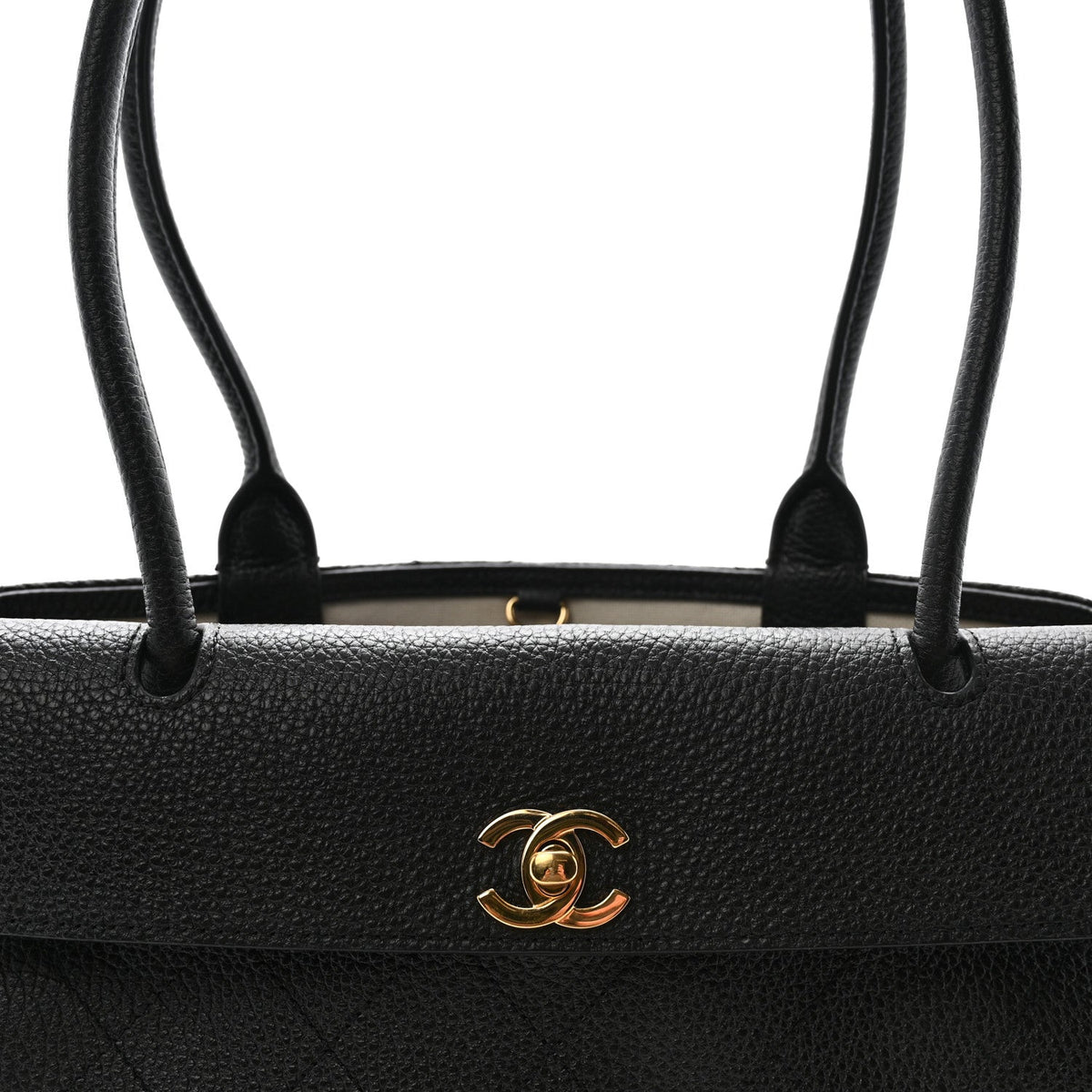Grained Calfskin Stitched Urban Essentials Small Shopping Bag Black