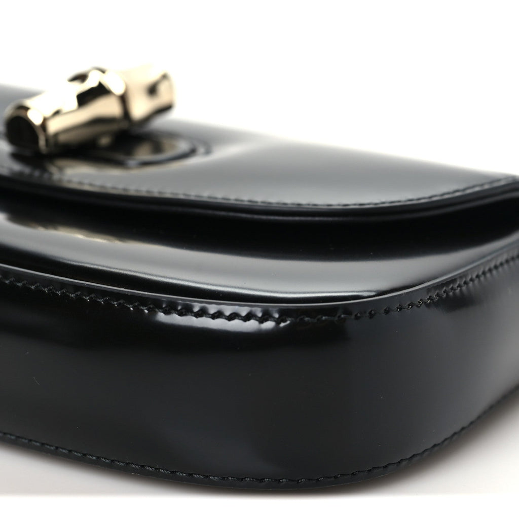Shiny Calfskin Small Bamboo Night Bag Black