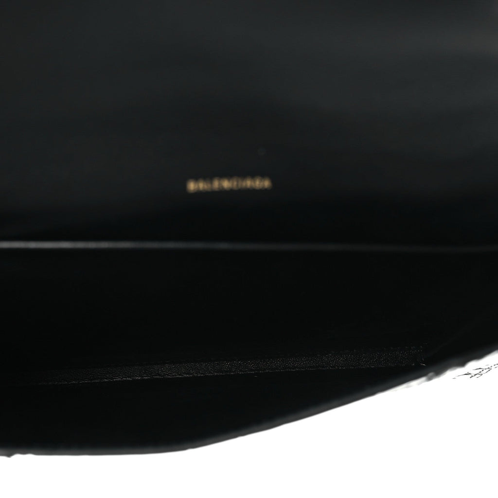 Shiny Calfskin Crocodile Embossed Hourglass Gusset Pouch Black
