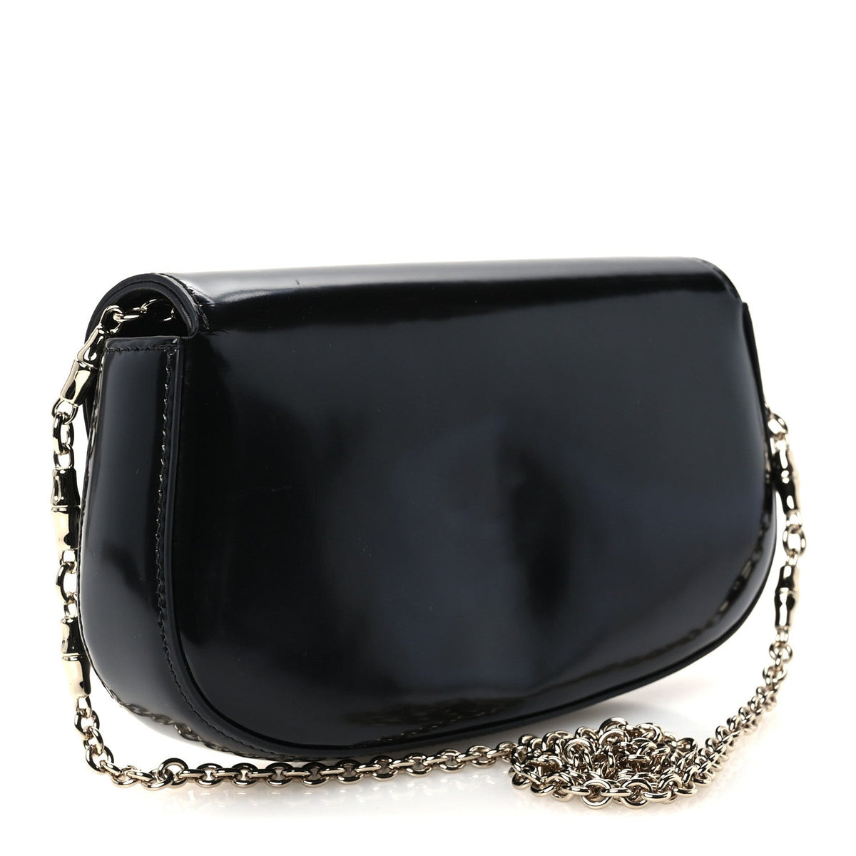 Shiny Calfskin Small Bamboo Night Bag Black