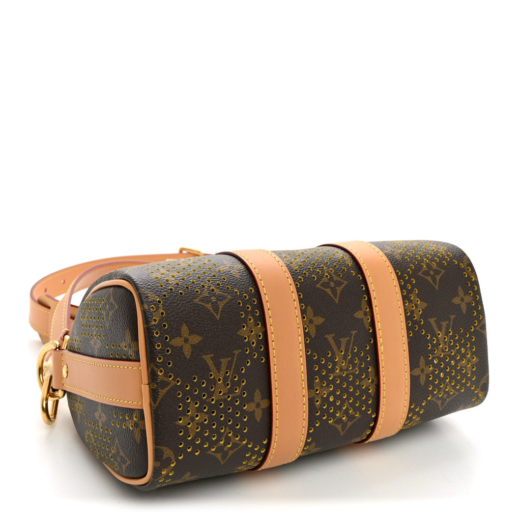 Grid Perforated Monogram Heritage Keepall Bandouliere 25 Yellow