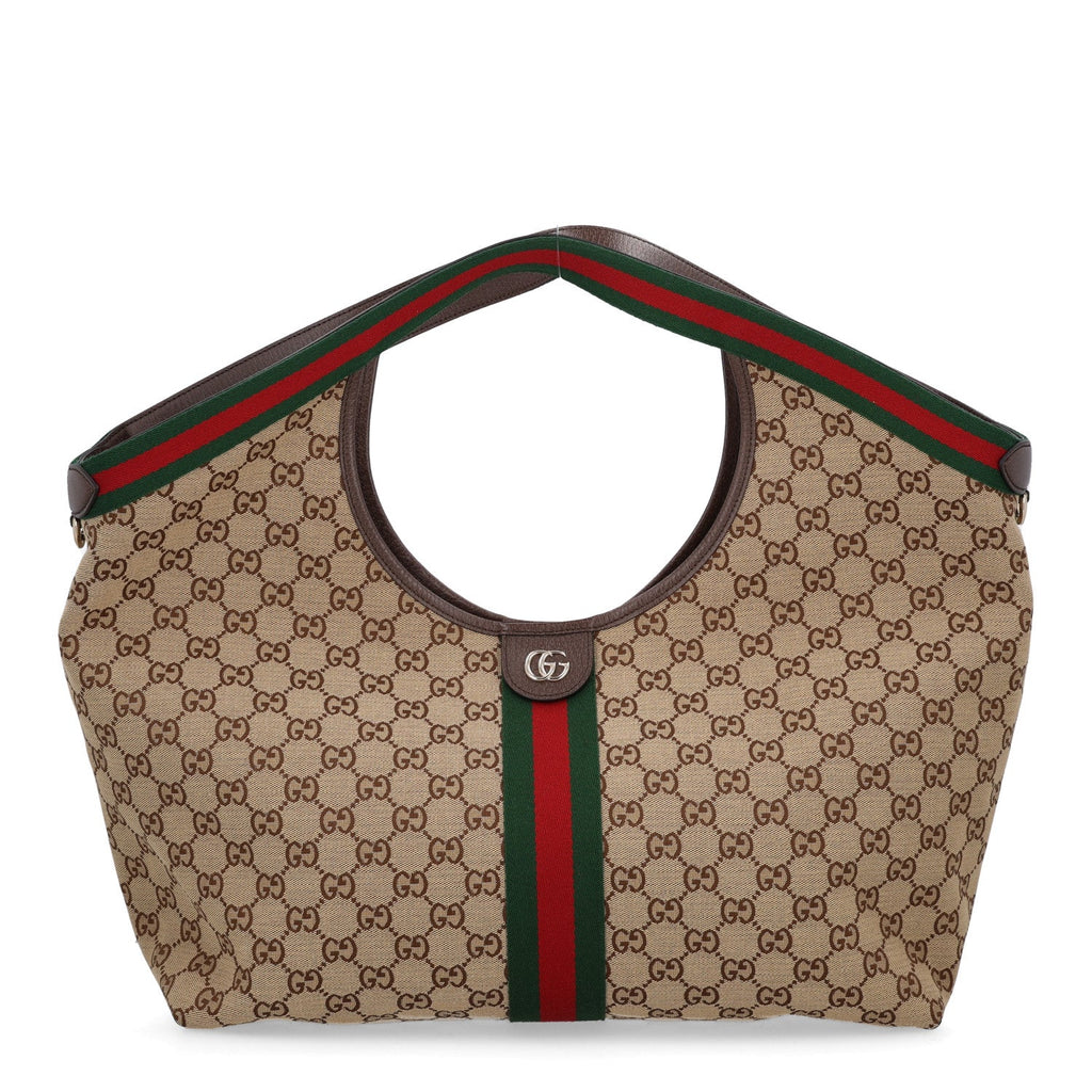 GG Monogram Web Large Giglio Tote Beige Brown