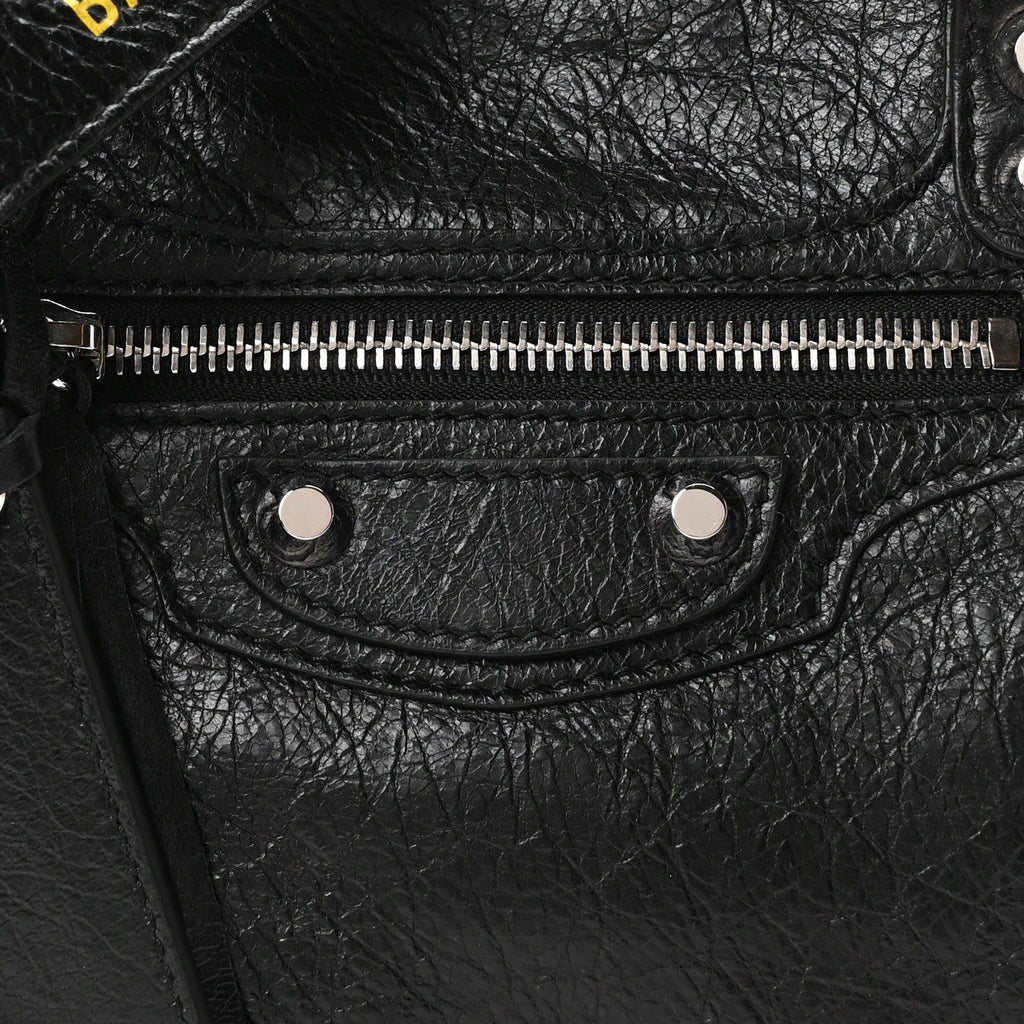 Agneau Classic Silver Hardware S City Logo Strap Black Jaune Soleil
