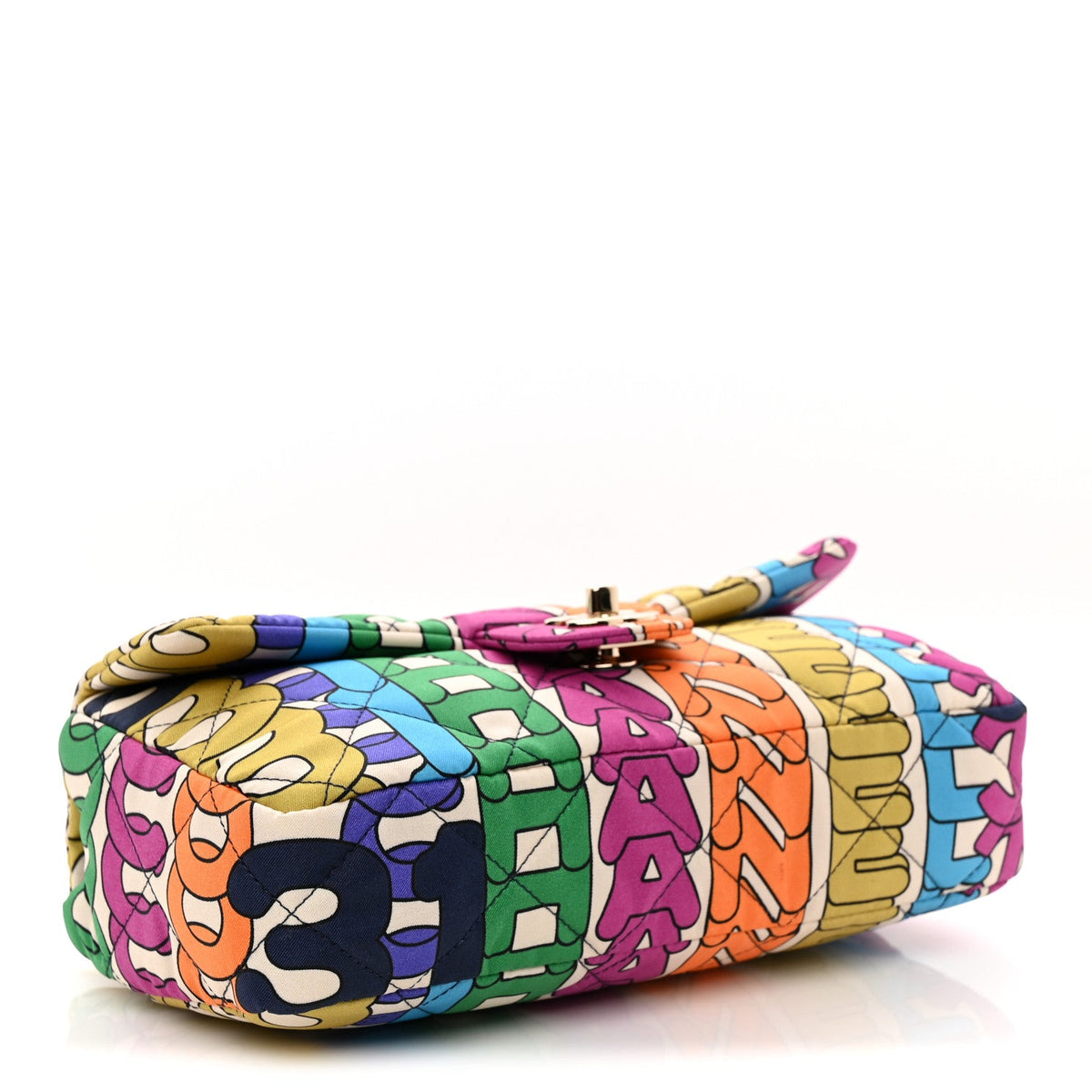 Printed Fabric Quilted Logo Single Flap Bag Multicolor