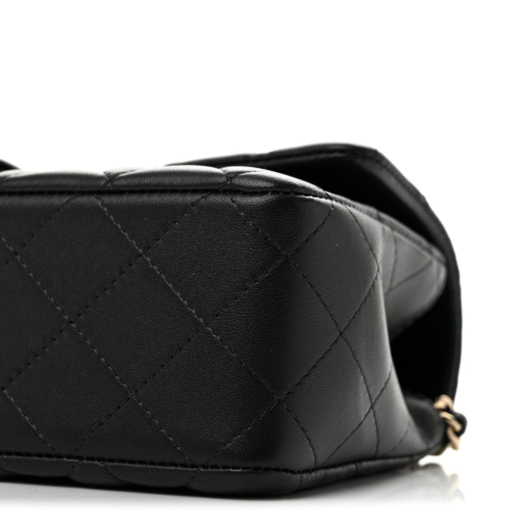 Lambskin Quilted Top Handle East West Flap Black