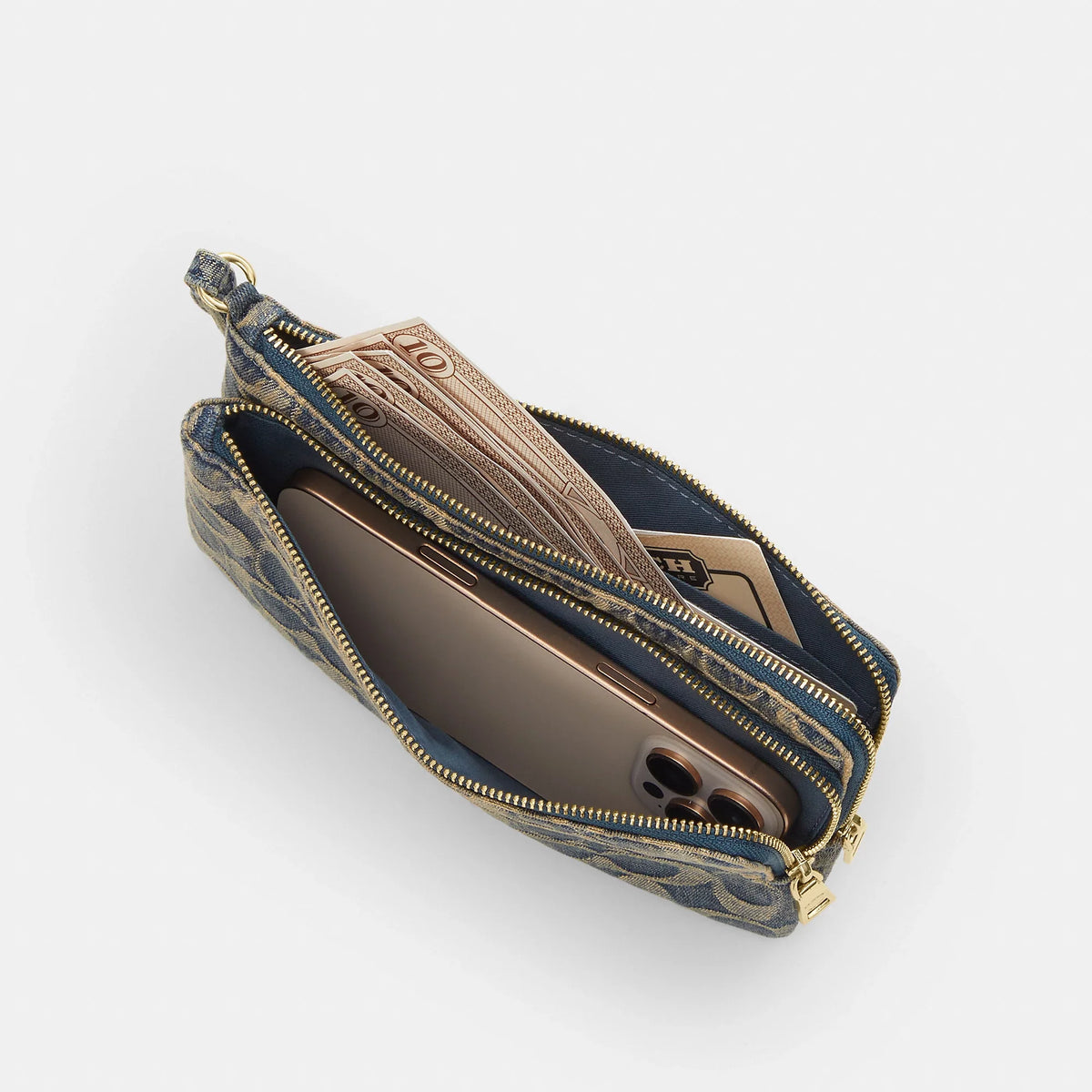 Coach Outlet Double Zip Wristlet In Signature Regenerative Cotton Denim