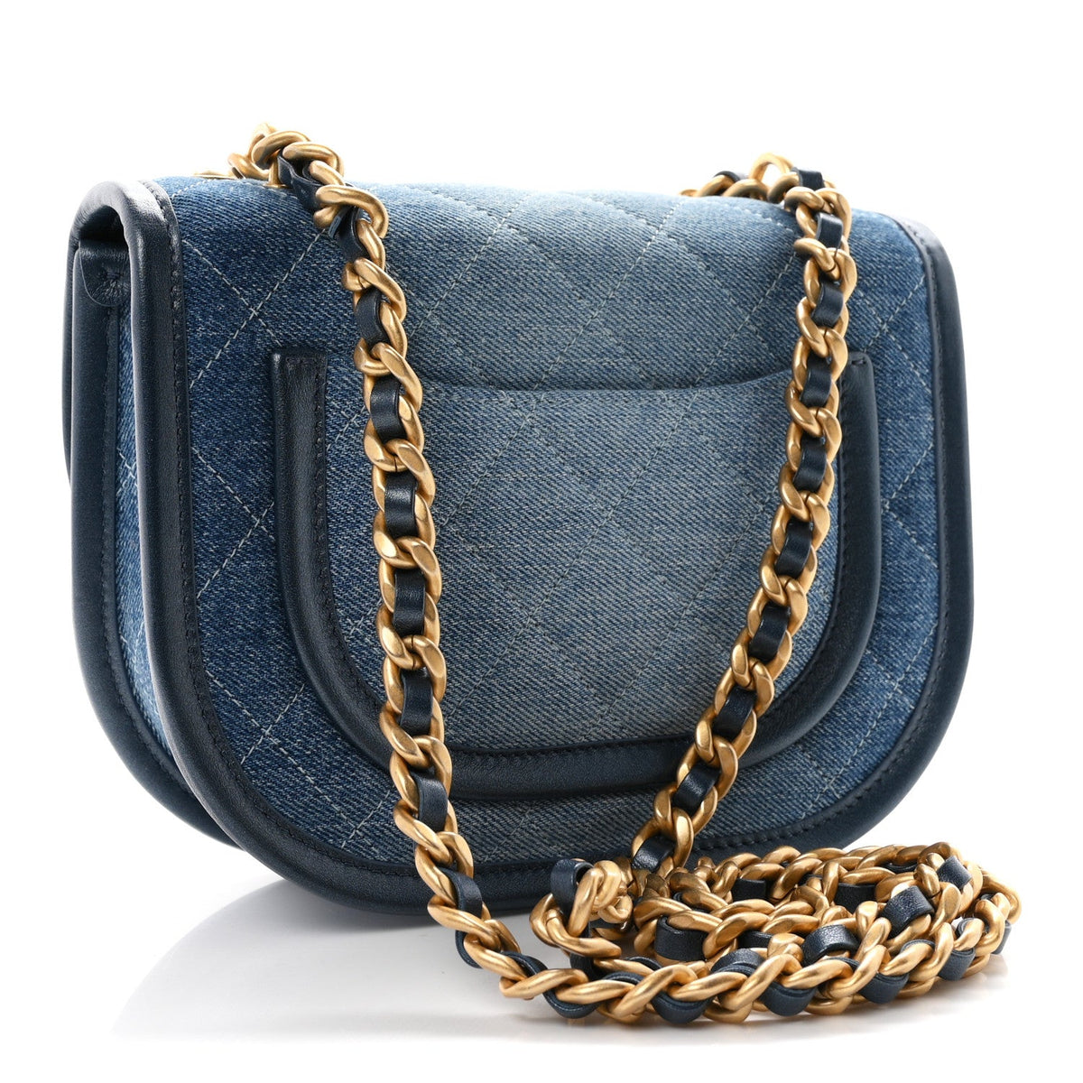 Washed Denim Quilted Small Messenger Flap Blue