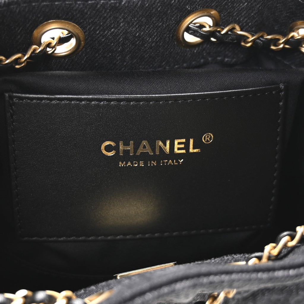 Washed Denim Quilted Mini Chanel 25 Handbag Black