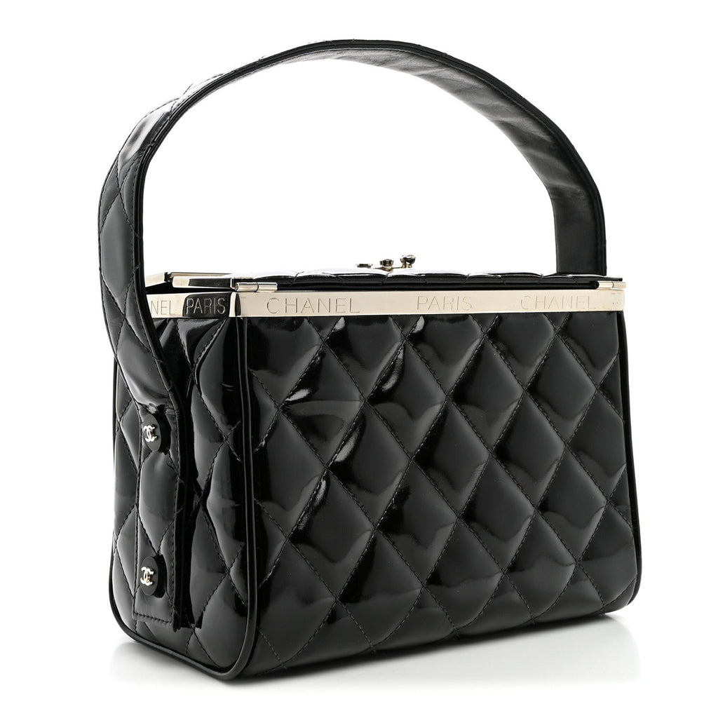 Patent Quilted Vanity Clutch Black