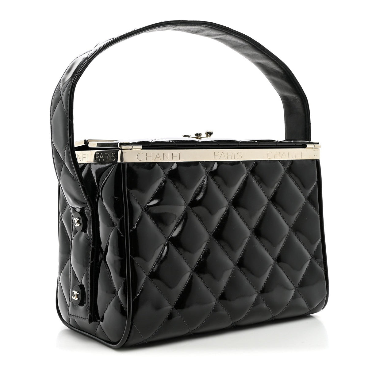 Patent Quilted Vanity Clutch Black
