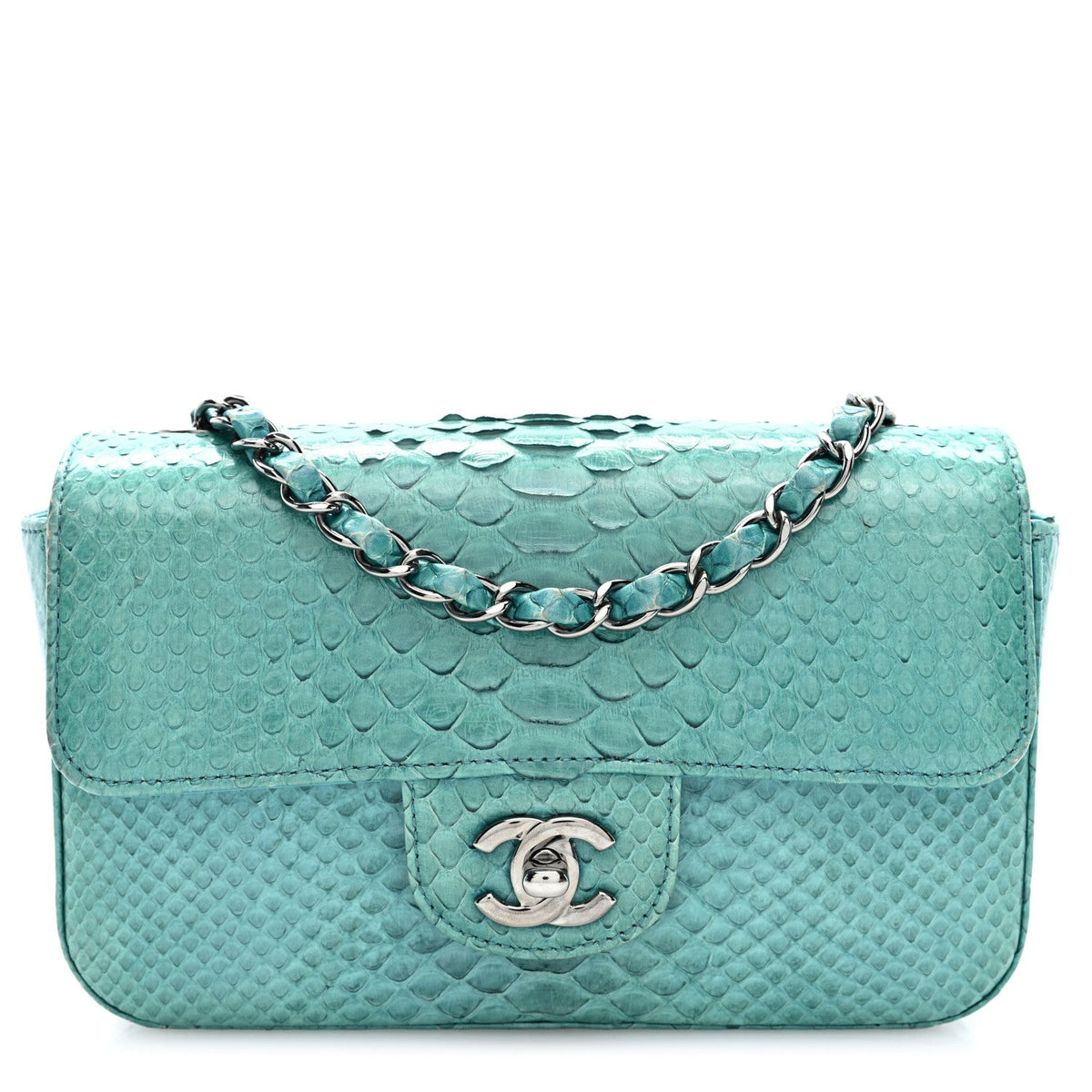 Snakeskin Mini Rectangular Flap Blue